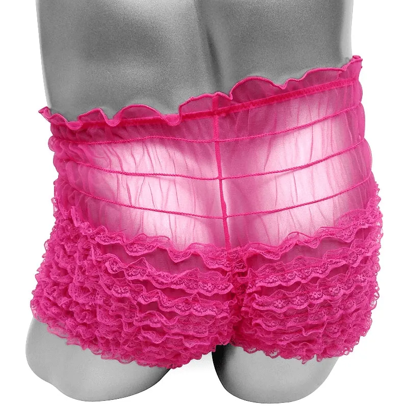 Ruffles Men's See-Through Boxers / Adult Underwear With Bowknot / Erotic Male Shorts