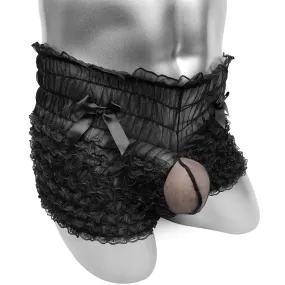 Ruffles Men's See-Through Boxers / Adult Underwear With Bowknot / Erotic Male Shorts