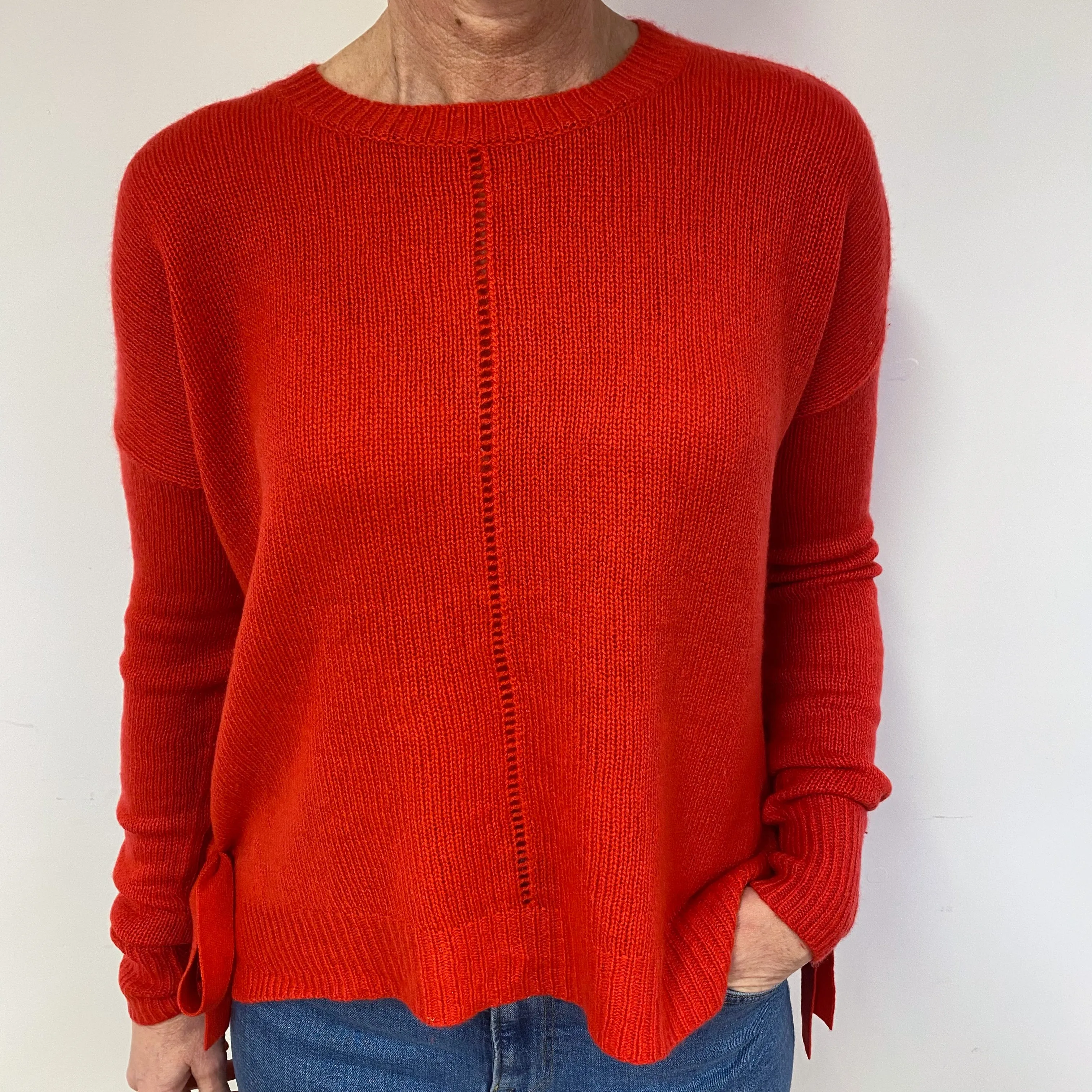 Scarlet Red Slouchy Cashmere Crew Neck Jumper Medium