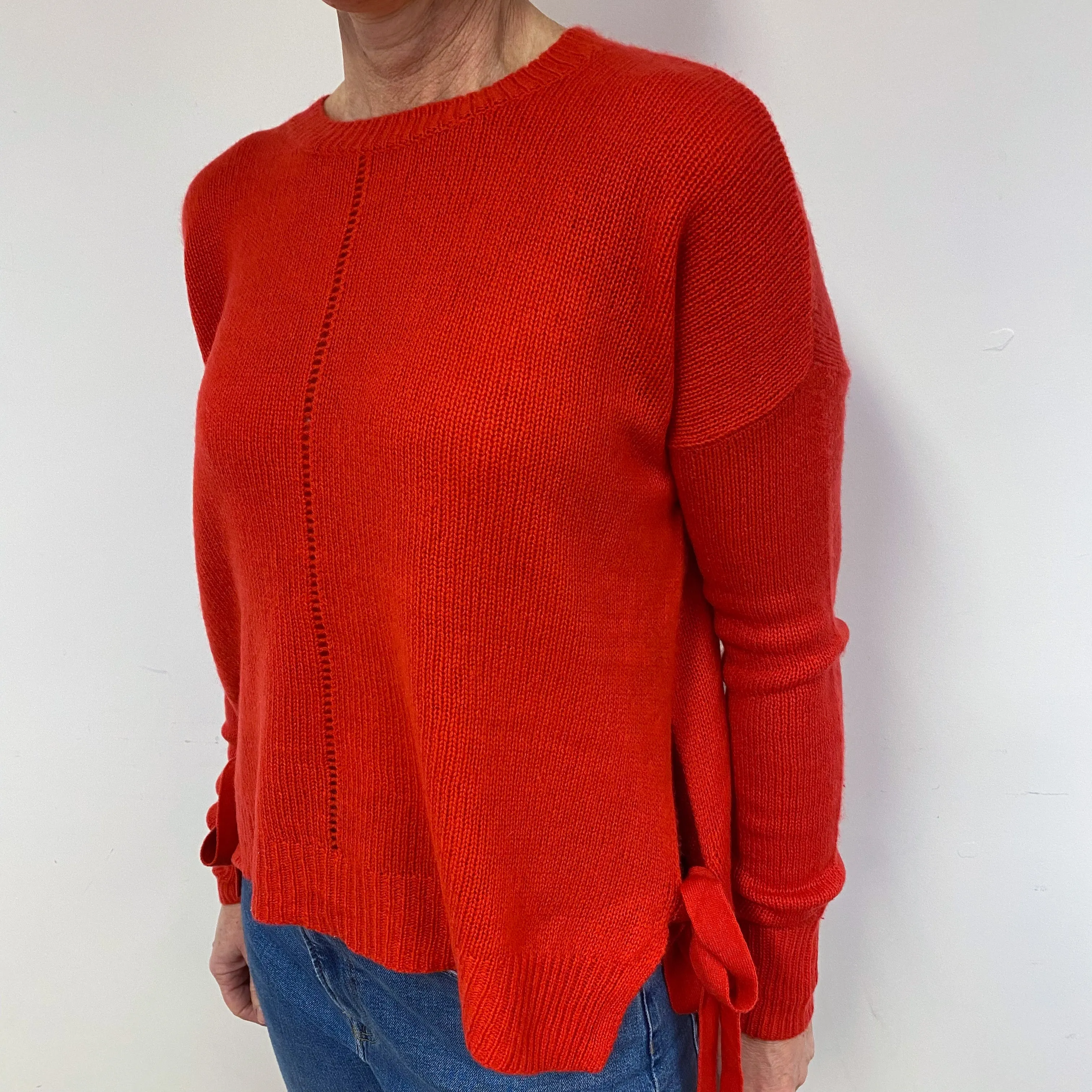 Scarlet Red Slouchy Cashmere Crew Neck Jumper Medium