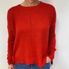 Scarlet Red Slouchy Cashmere Crew Neck Jumper Medium
