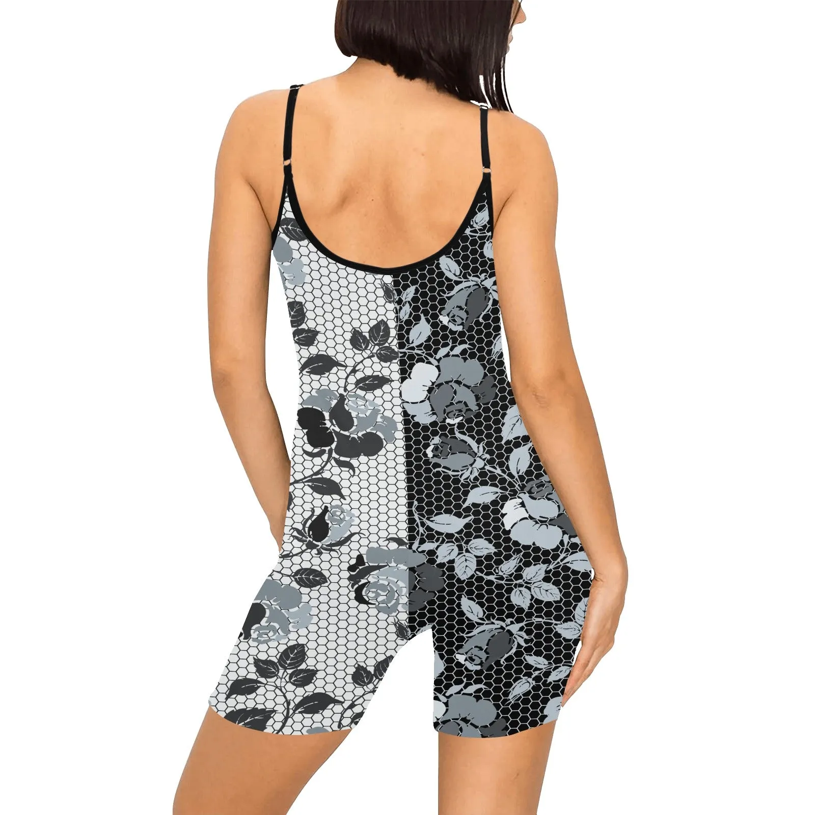 selenium gray print 3 Women's Short Yoga Bodysuit