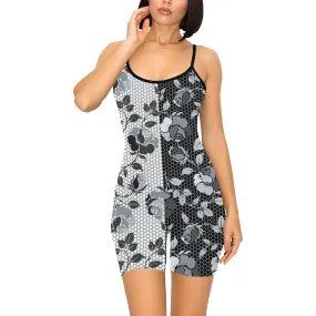 selenium gray print 3 Women's Short Yoga Bodysuit