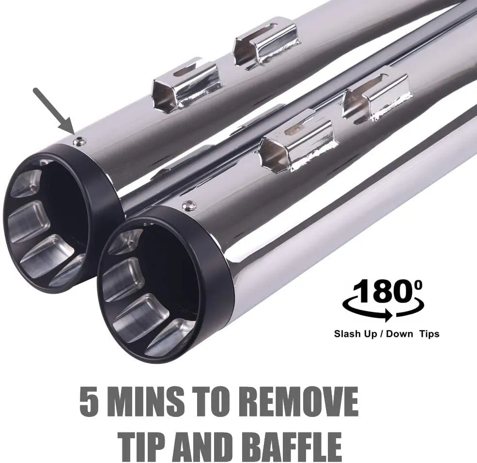 Sharkroad 2017-2024 4” Chrome Slip On Mufflers Exhaust for Harley Touring M8