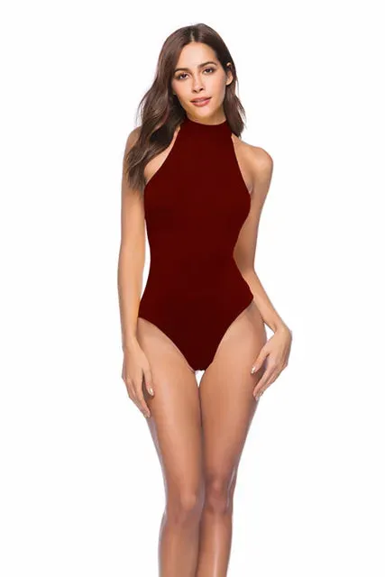 Sleek Sexy White Sleeveless Tie Back Bodysuit