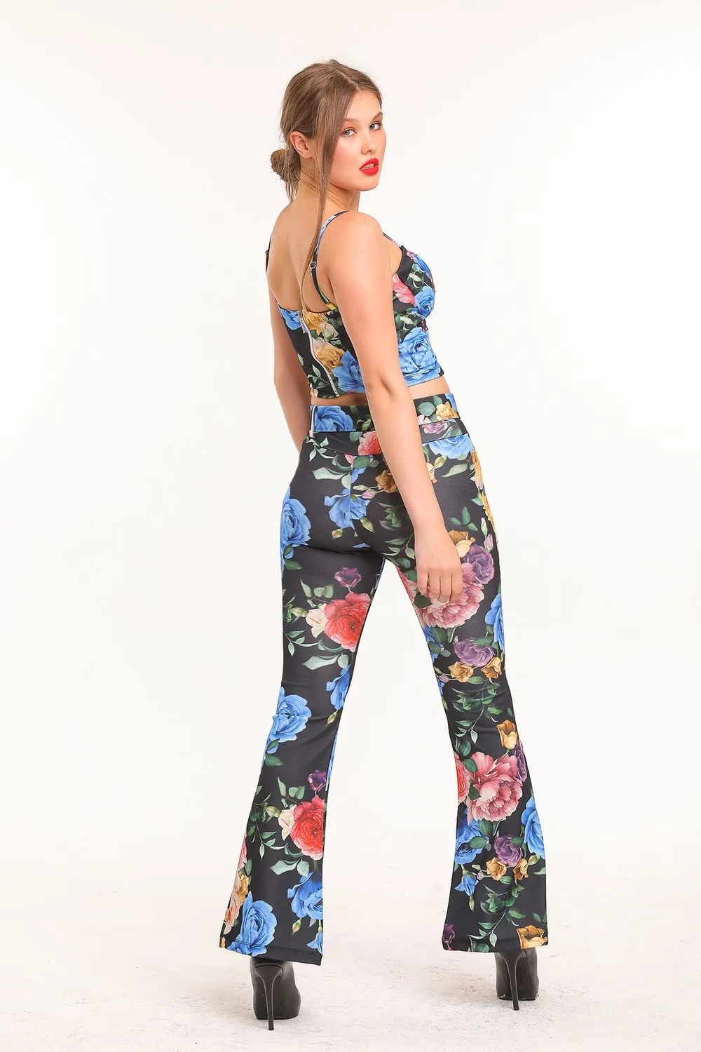 SNS Knit Pants with Spanish Hem with Rose Patterned Tulip Patterned Fabric - Park Ridge