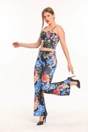 SNS Knit Pants with Spanish Hem with Rose Patterned Tulip Patterned Fabric - Park Ridge
