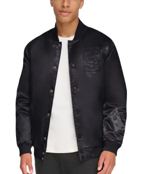 Starter Men's Classic Fit Tonal Satin Varsity Bomber Jacket Black Size Large