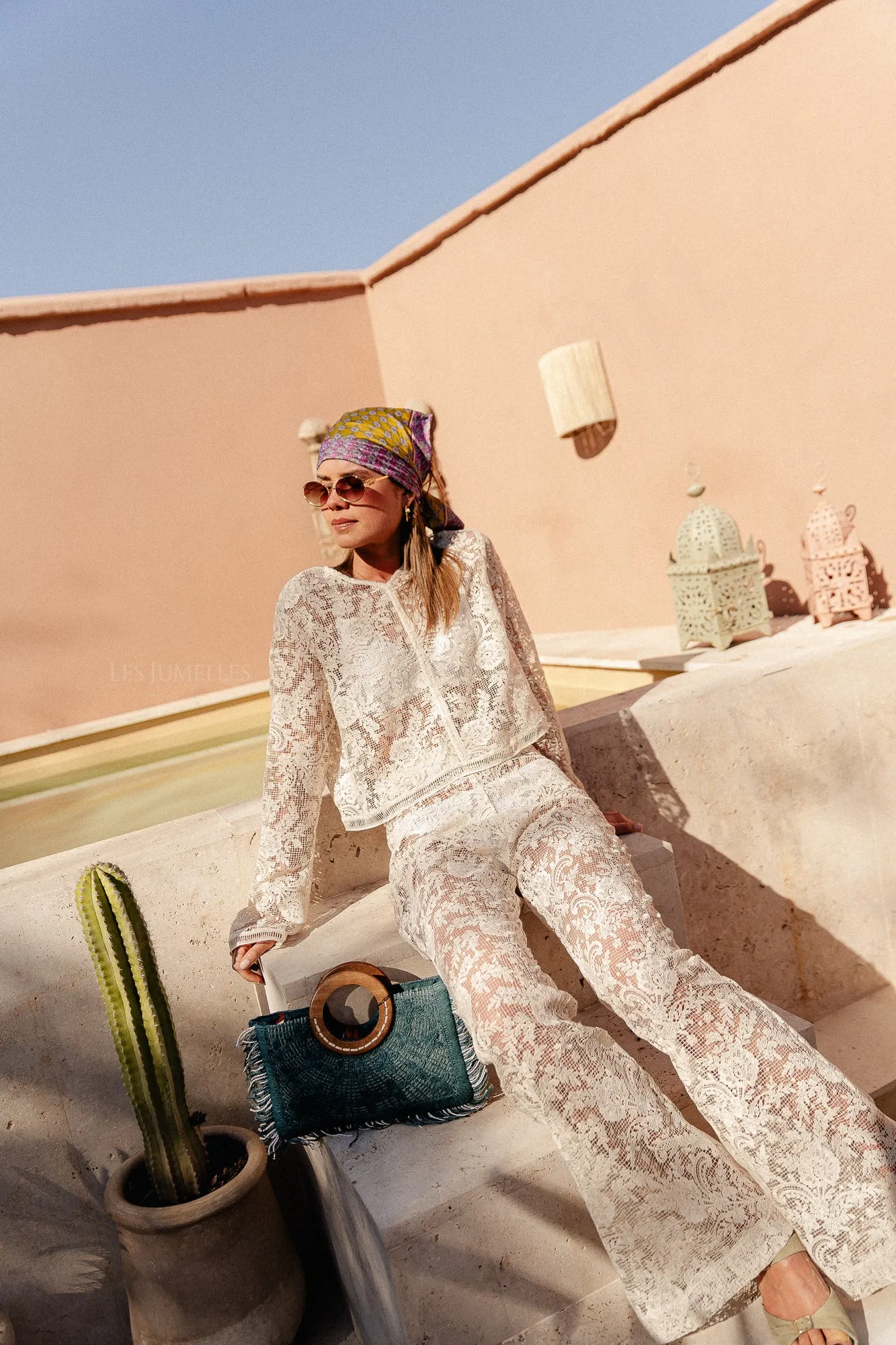 Toby spring crochet pants pistachio shell