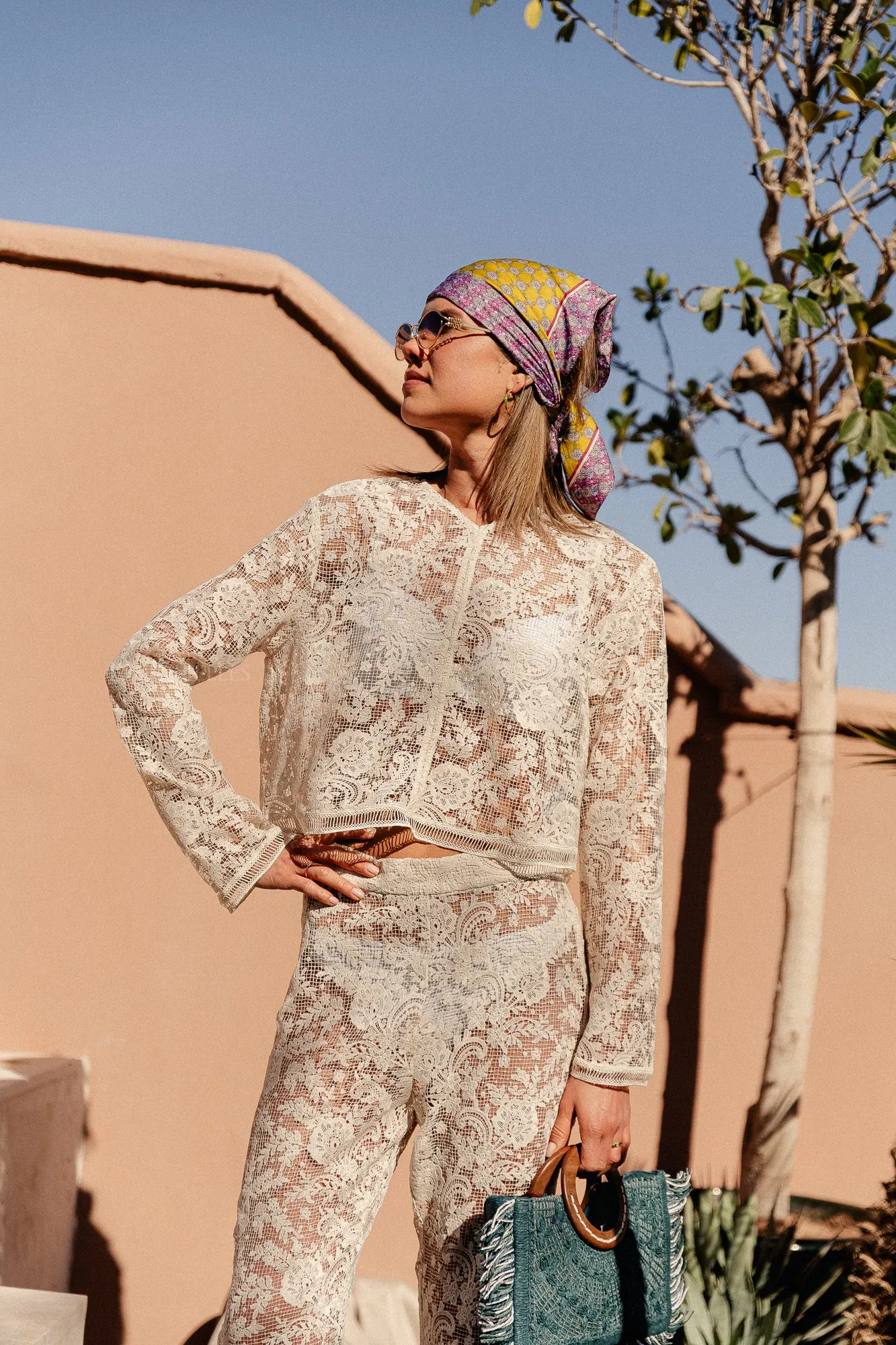 Toby spring crochet pants pistachio shell