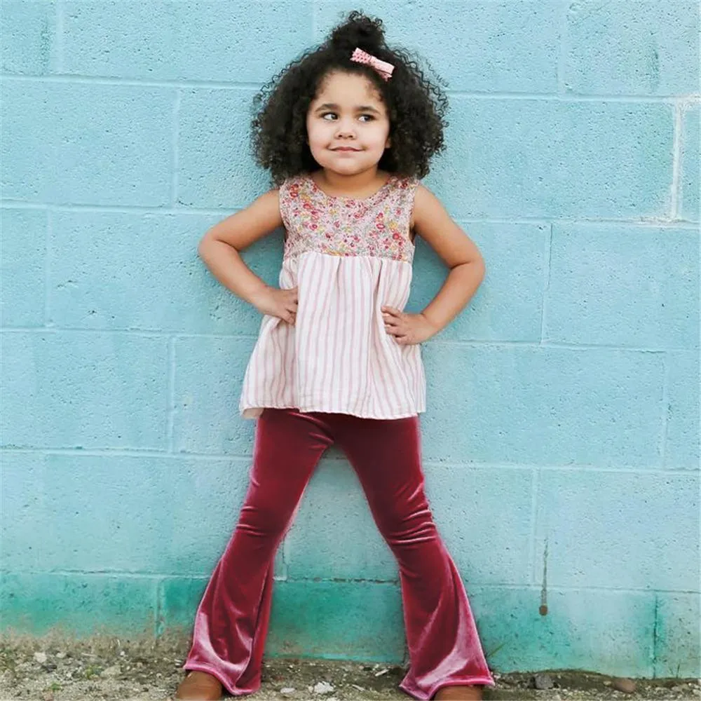 Toddler Girls Solid Velvet Flared Pants Girls Wholesale Clothes
