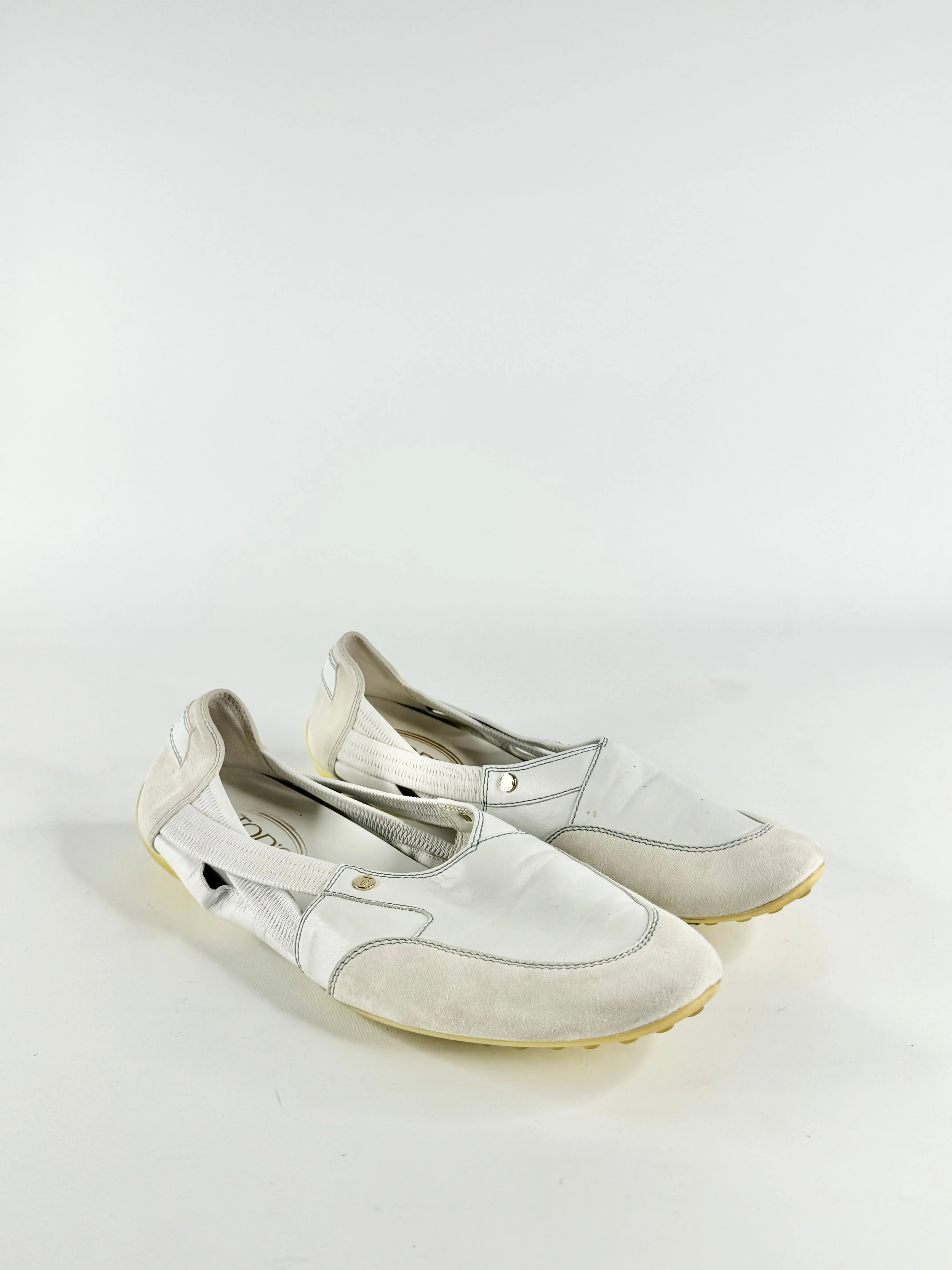Tod’s White Leather & Suede Slip Ons - EU41
