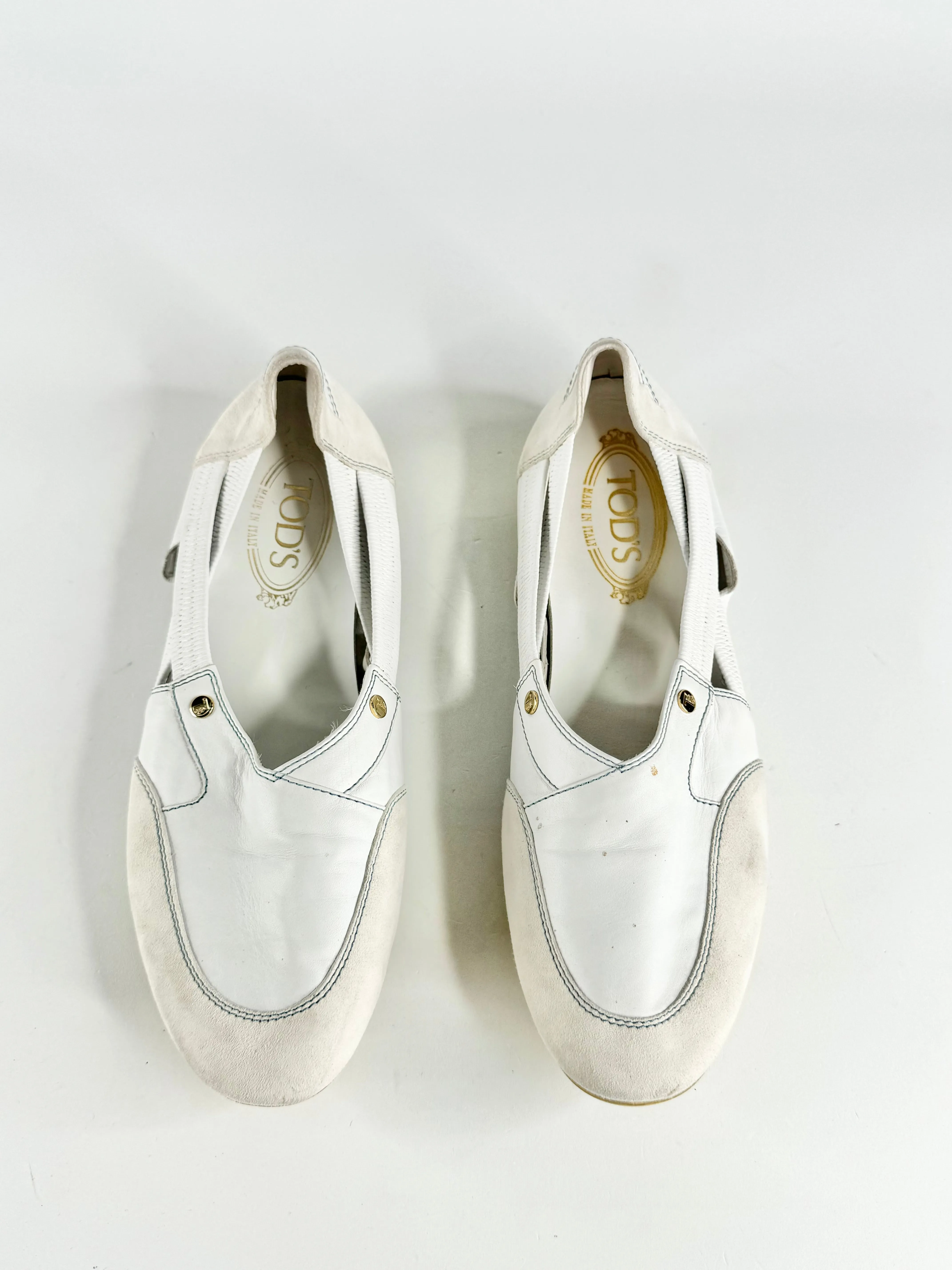 Tod’s White Leather & Suede Slip Ons - EU41