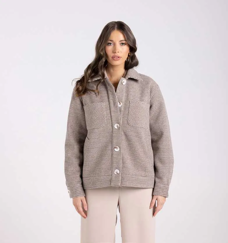 Two T's -  Houndstooth Shacket - Espresso