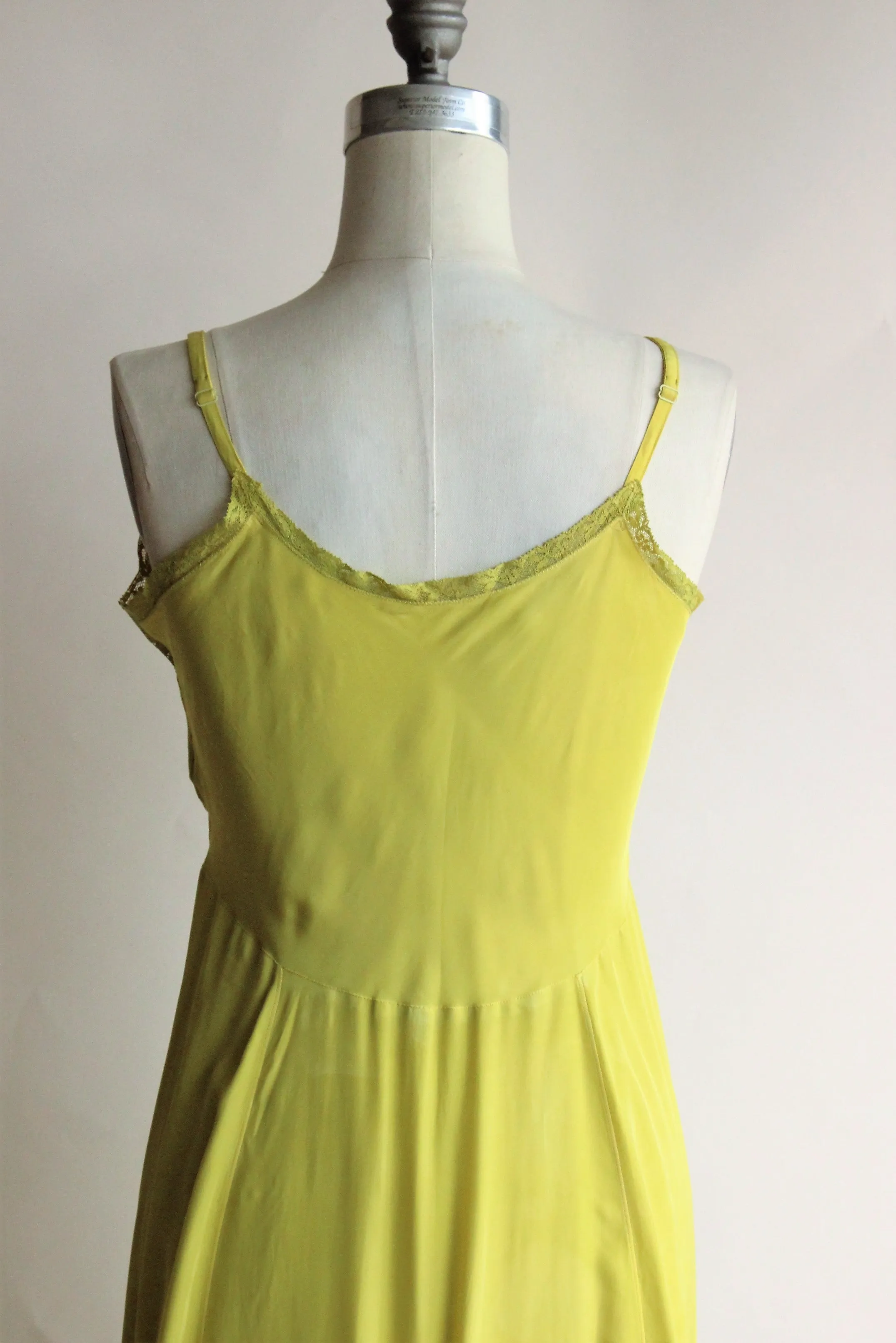 Vintage 1950s Chartreuse Green Rayon Full Slip