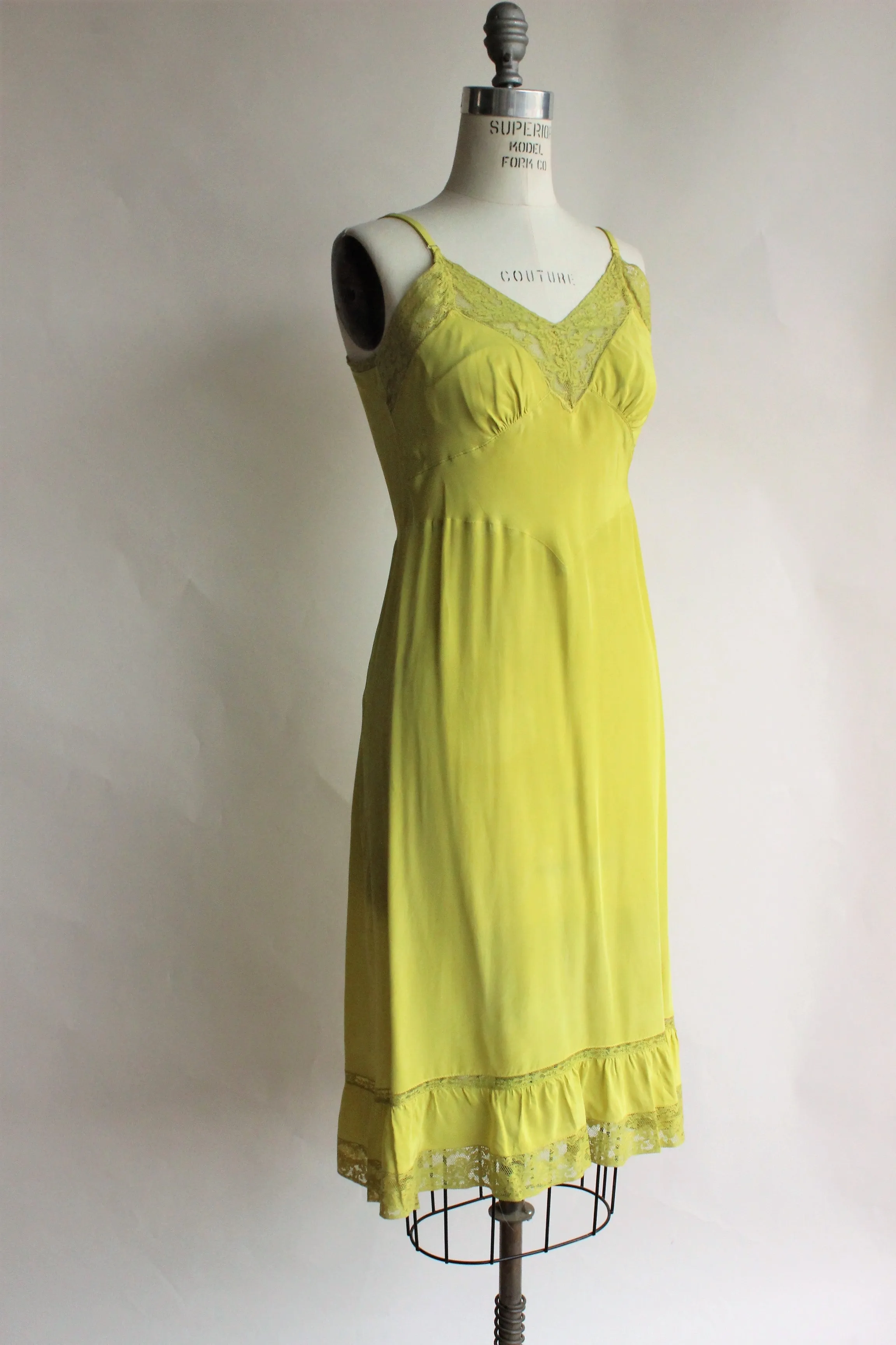 Vintage 1950s Chartreuse Green Rayon Full Slip