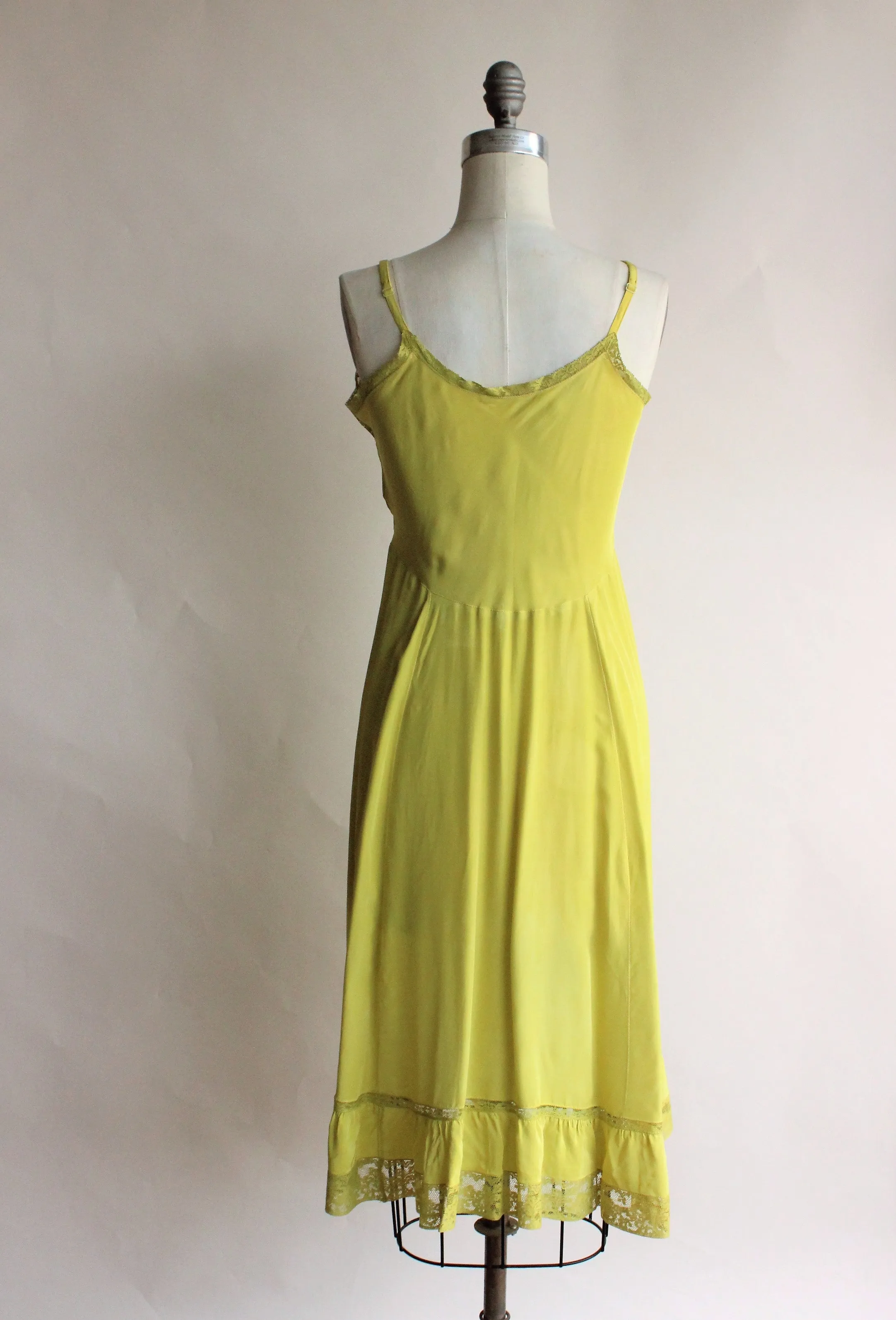 Vintage 1950s Chartreuse Green Rayon Full Slip