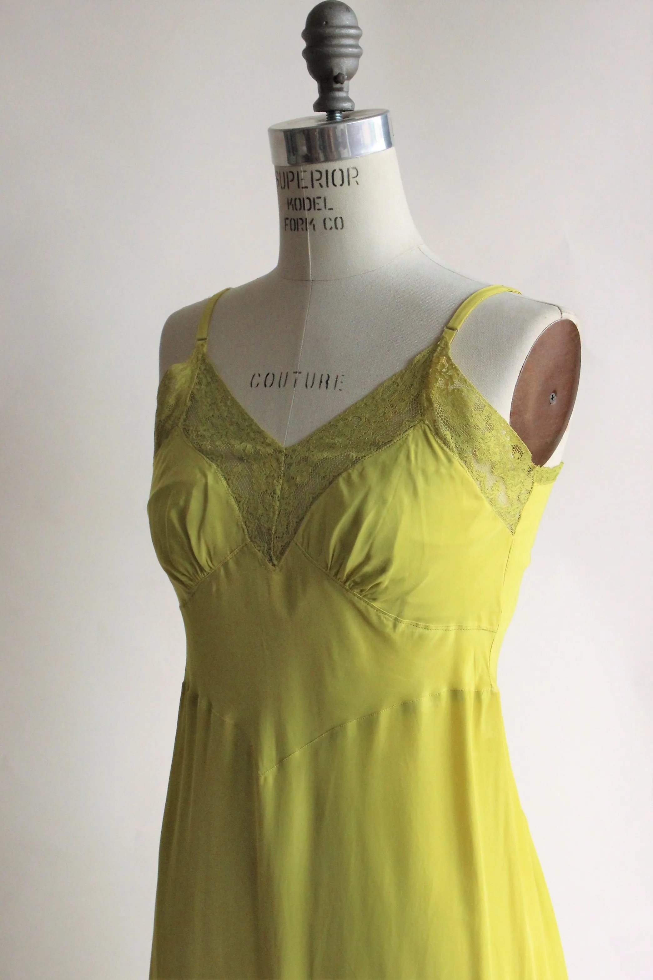Vintage 1950s Chartreuse Green Rayon Full Slip