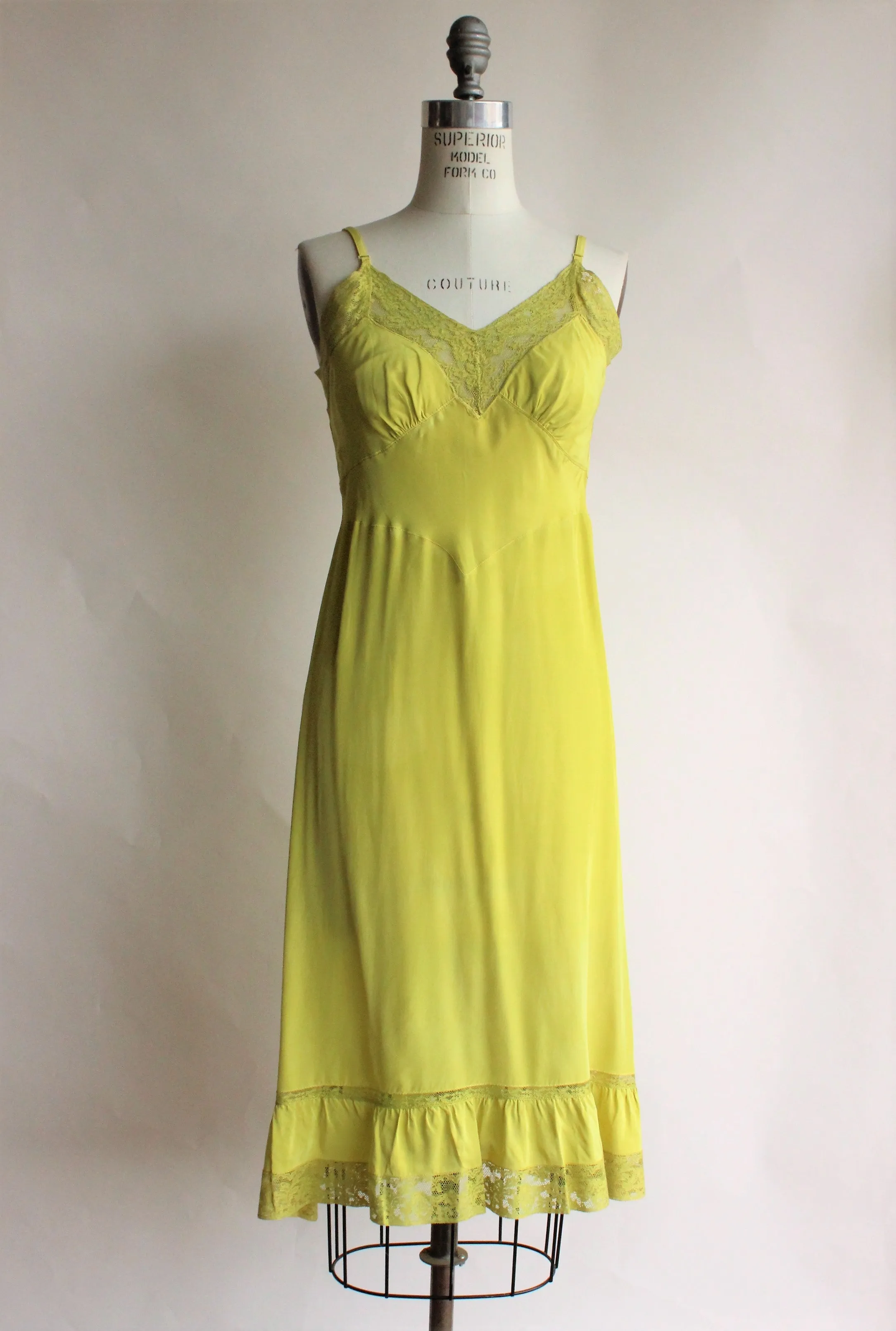 Vintage 1950s Chartreuse Green Rayon Full Slip