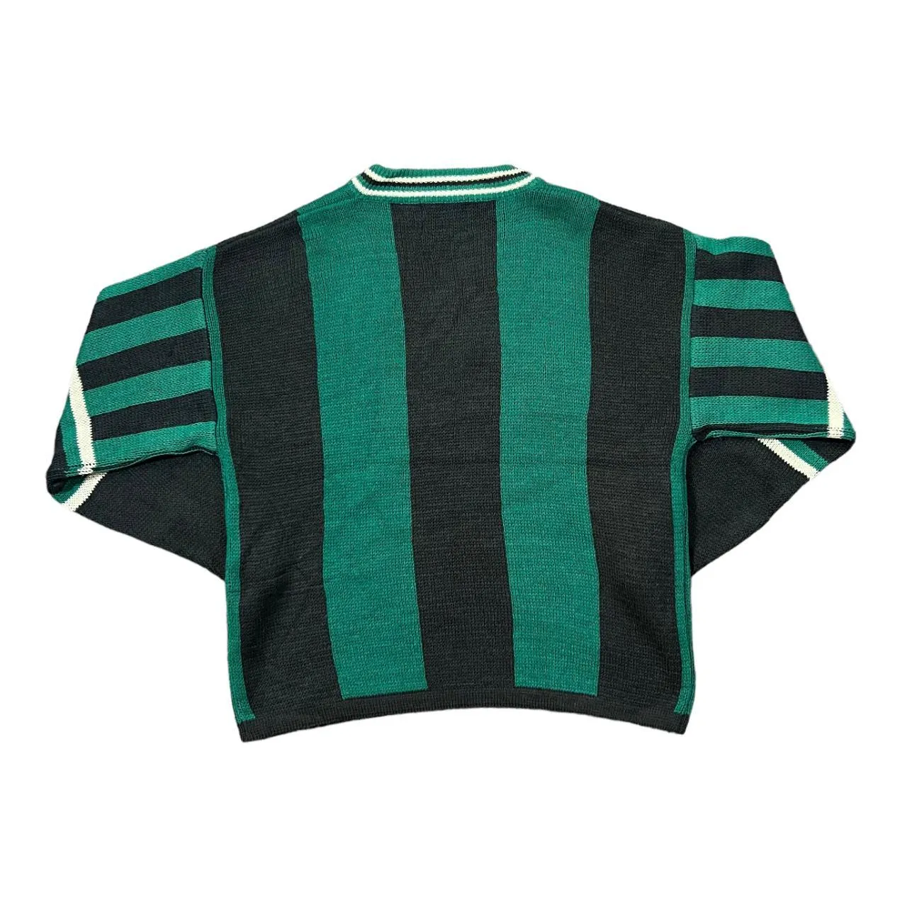Vintage 90's POINT ZERO Made In Korea Colour Block Striped Acrylic Knit V-Neck Sweater Jumper