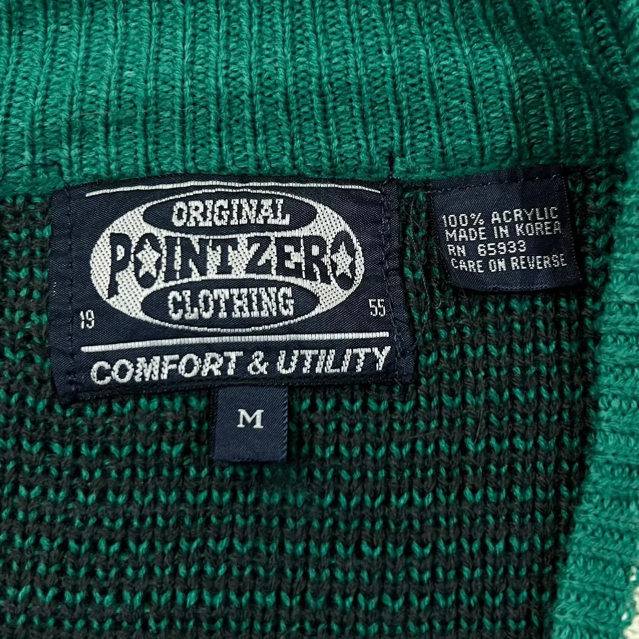 Vintage 90's POINT ZERO Made In Korea Colour Block Striped Acrylic Knit V-Neck Sweater Jumper