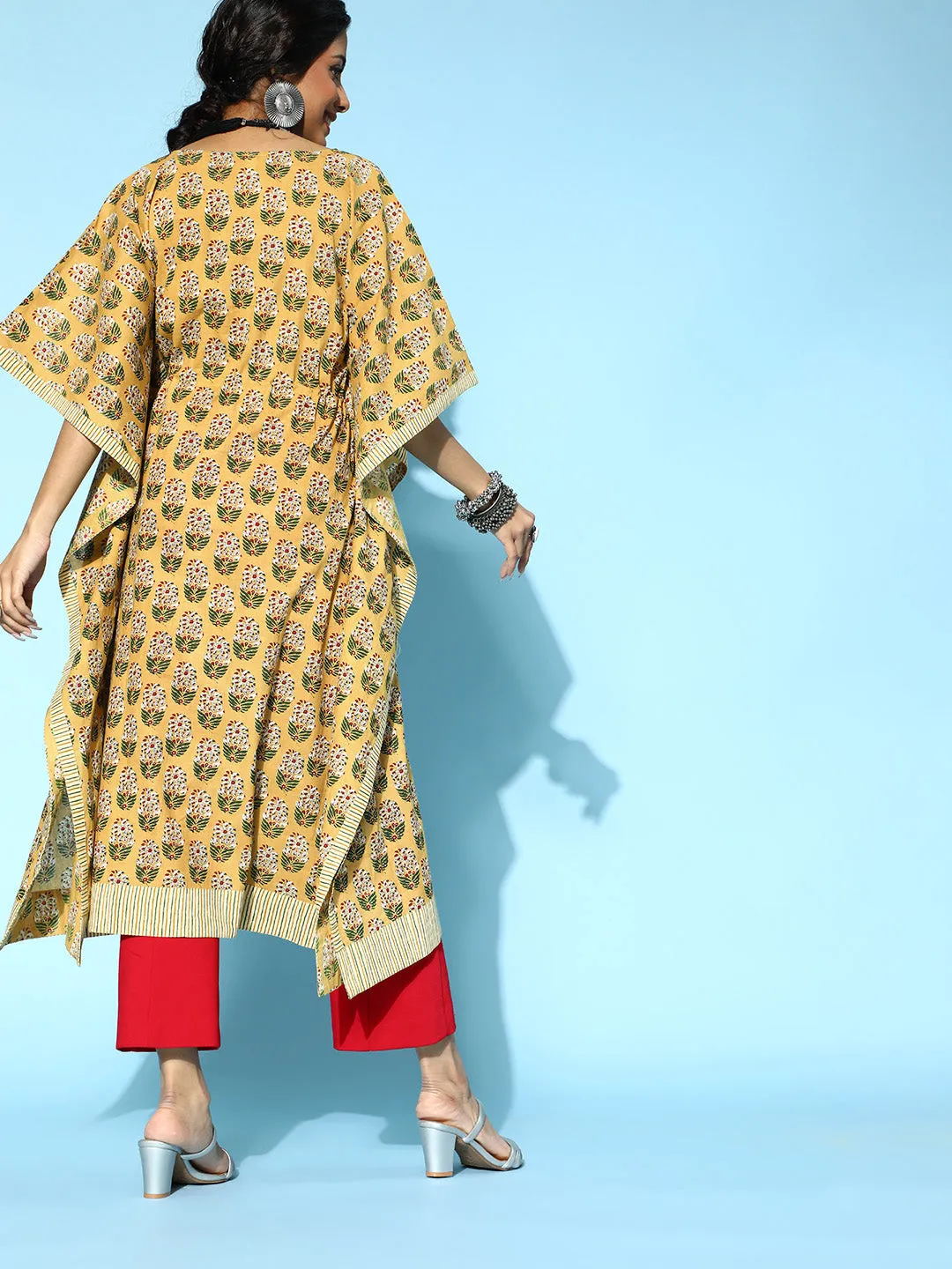 Women Mustard Cotton Kaftan Kurta
