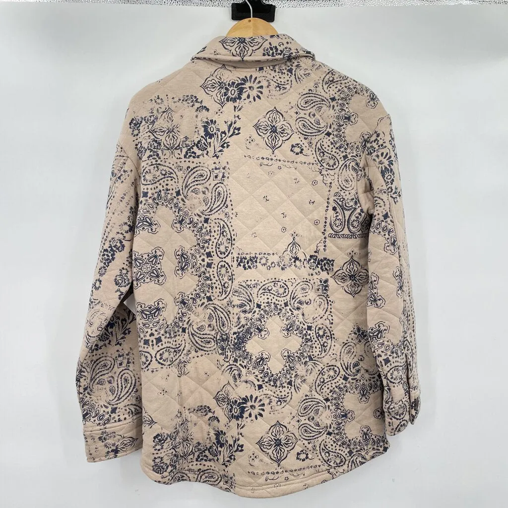 women Tribal Jeans NWT Quilted Paisley Shacket Tan and Blue Jacket S