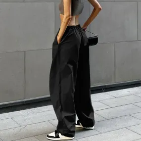 Women's Loose Low Waist Cargo Pants Loose Drawstring Trousers