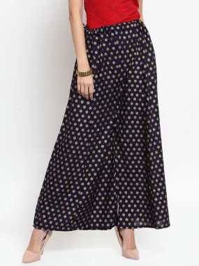 Women'S Navy Blue Flared Printed Rayon Sharara