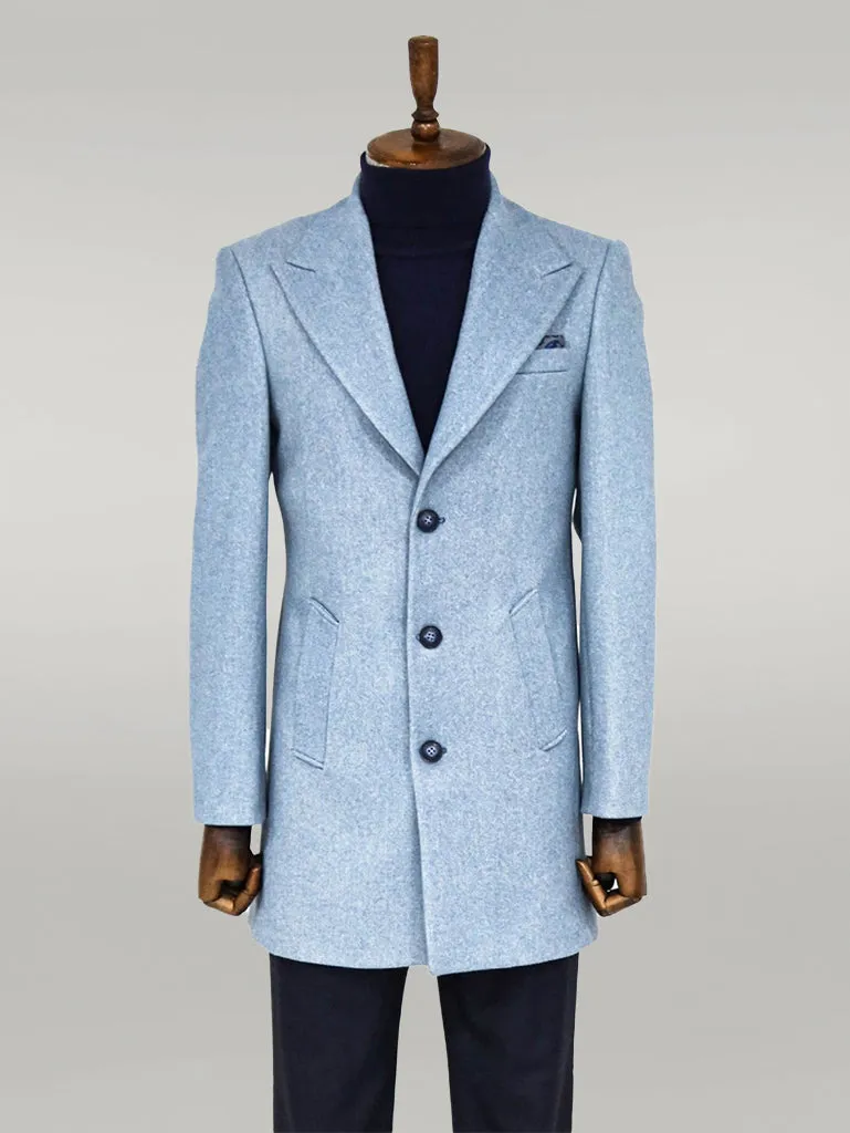 WSS Wide Lapel Wool Light Blue Men Coat  - Singen