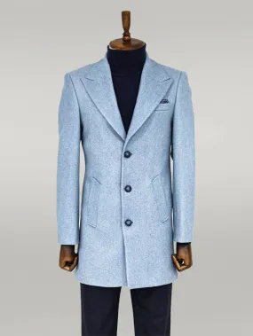 WSS Wide Lapel Wool Light Blue Men Coat  - Singen